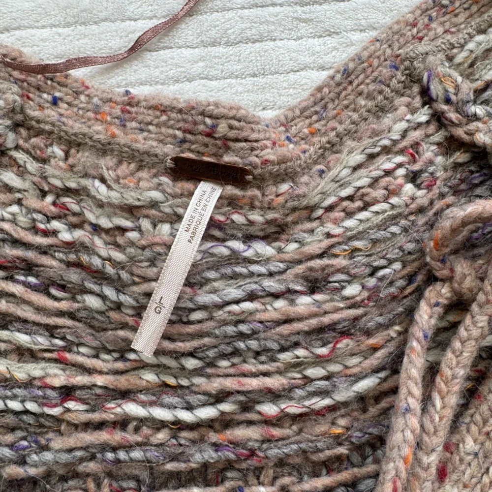 Free People Blush Taupe Lace-Up Cable Knit Scoop Sweater